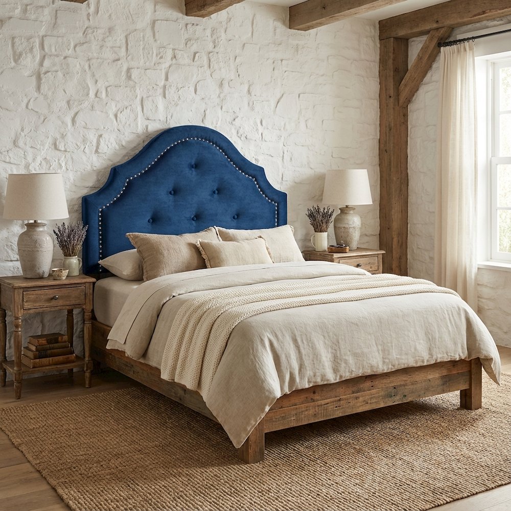 Royal Blue Velvet Twin Headboard with Button Tufting and MDF Frame