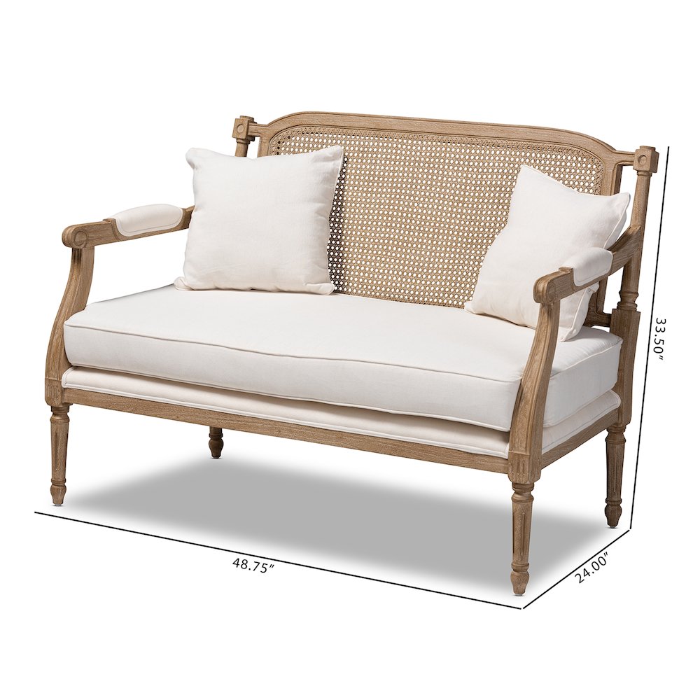 Baxton Studio Clemence French Provincial Ivory Fabric Upholstered Whitewashed Wood Armchair