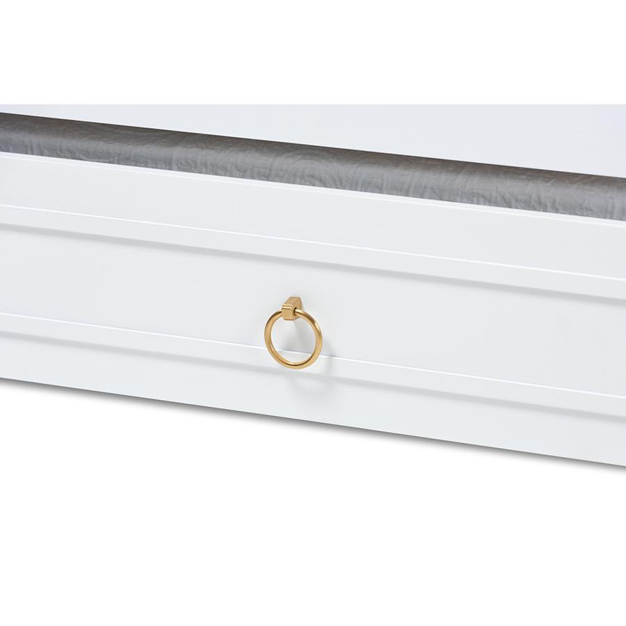 Traditional White Twin Daybed with Trundle, Pinewood Frame, Stylish Design