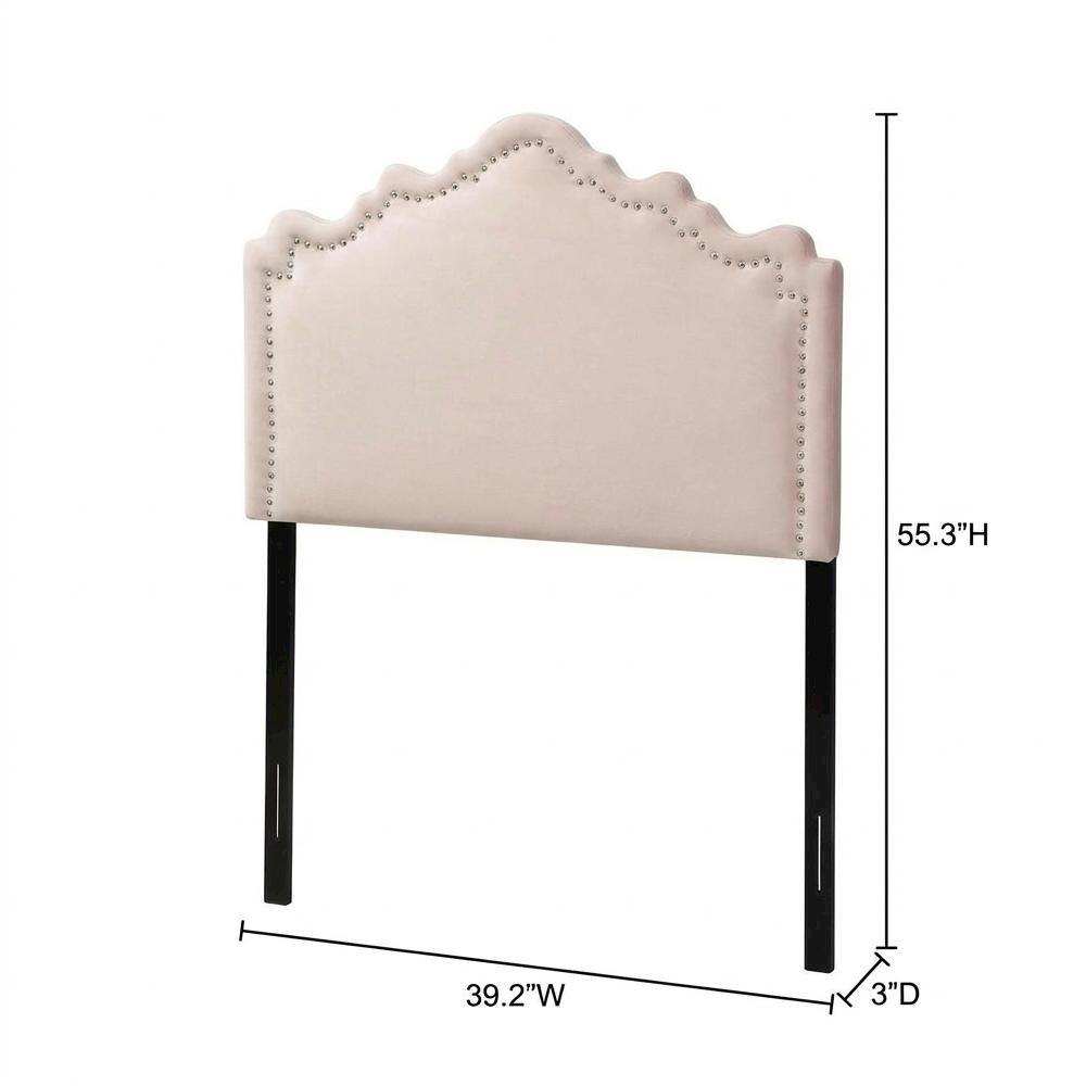 Light Pink Velvet Twin Size Headboard with Foam Padding and Metal Legs