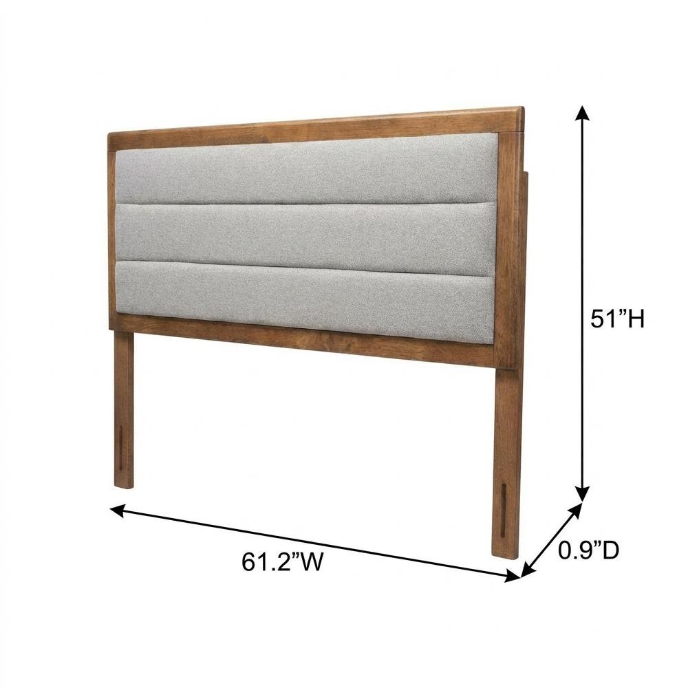 Walnut Brown Wood Queen Headboard with Channel Tufted Fabric Foam Upholstery