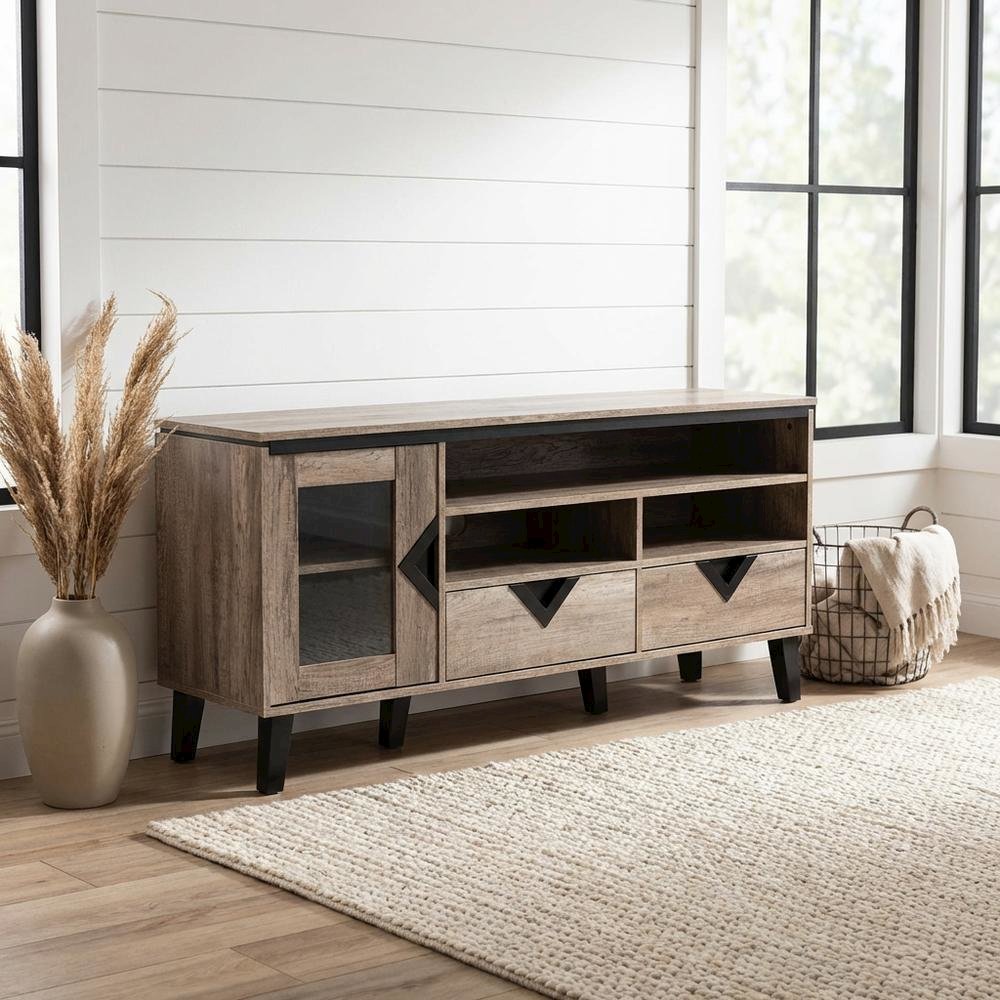 Light Brown Wood TV Stand with Contemporary Design and Storage Space