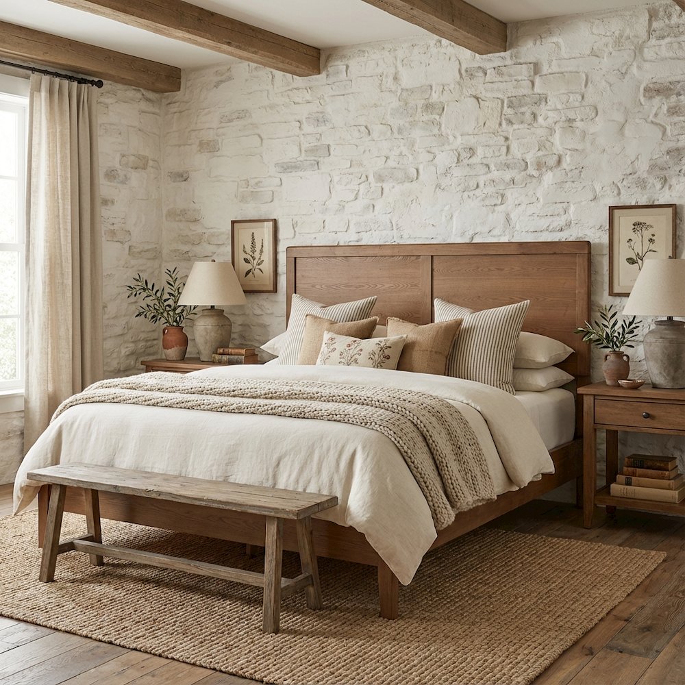 Walnut Brown Rubberwood Queen Headboard with Mid-Century Design and Sturdy Frame