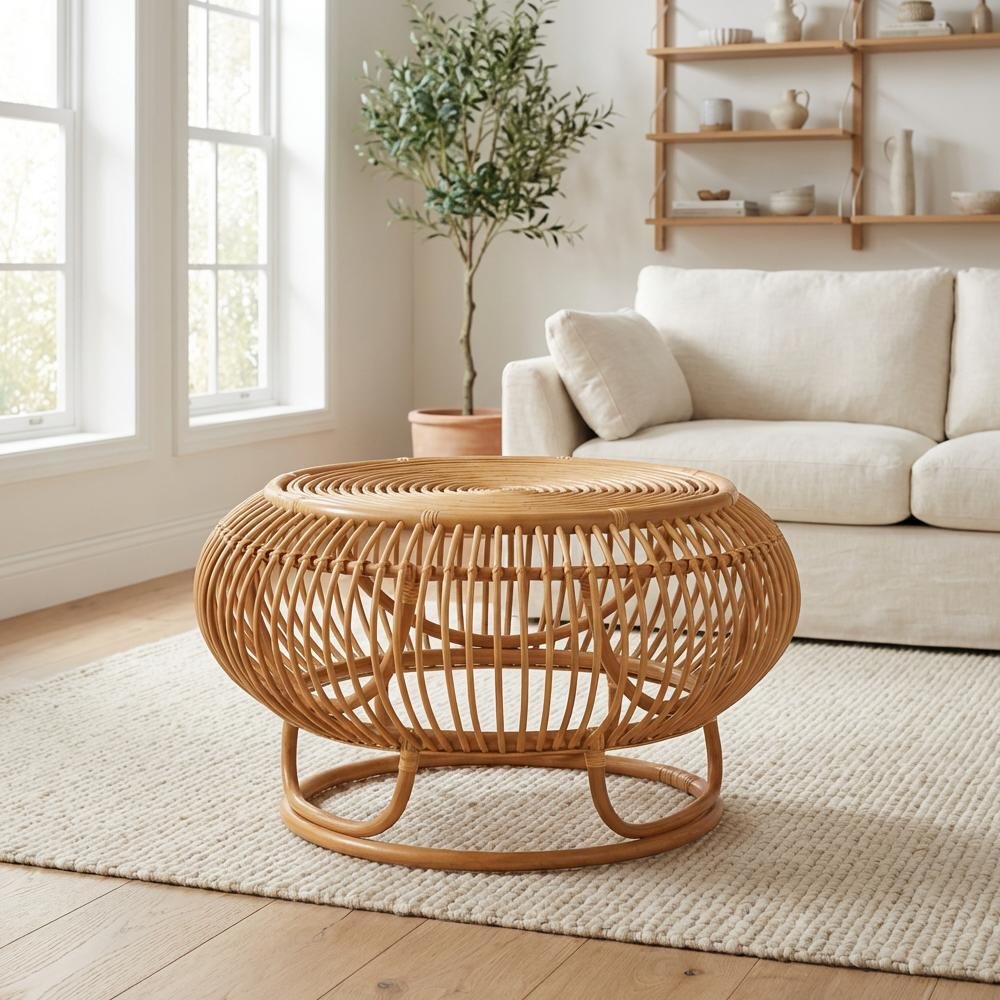 Genuine Rattan Coffee Table Light Honey Legs with Bohemian Style