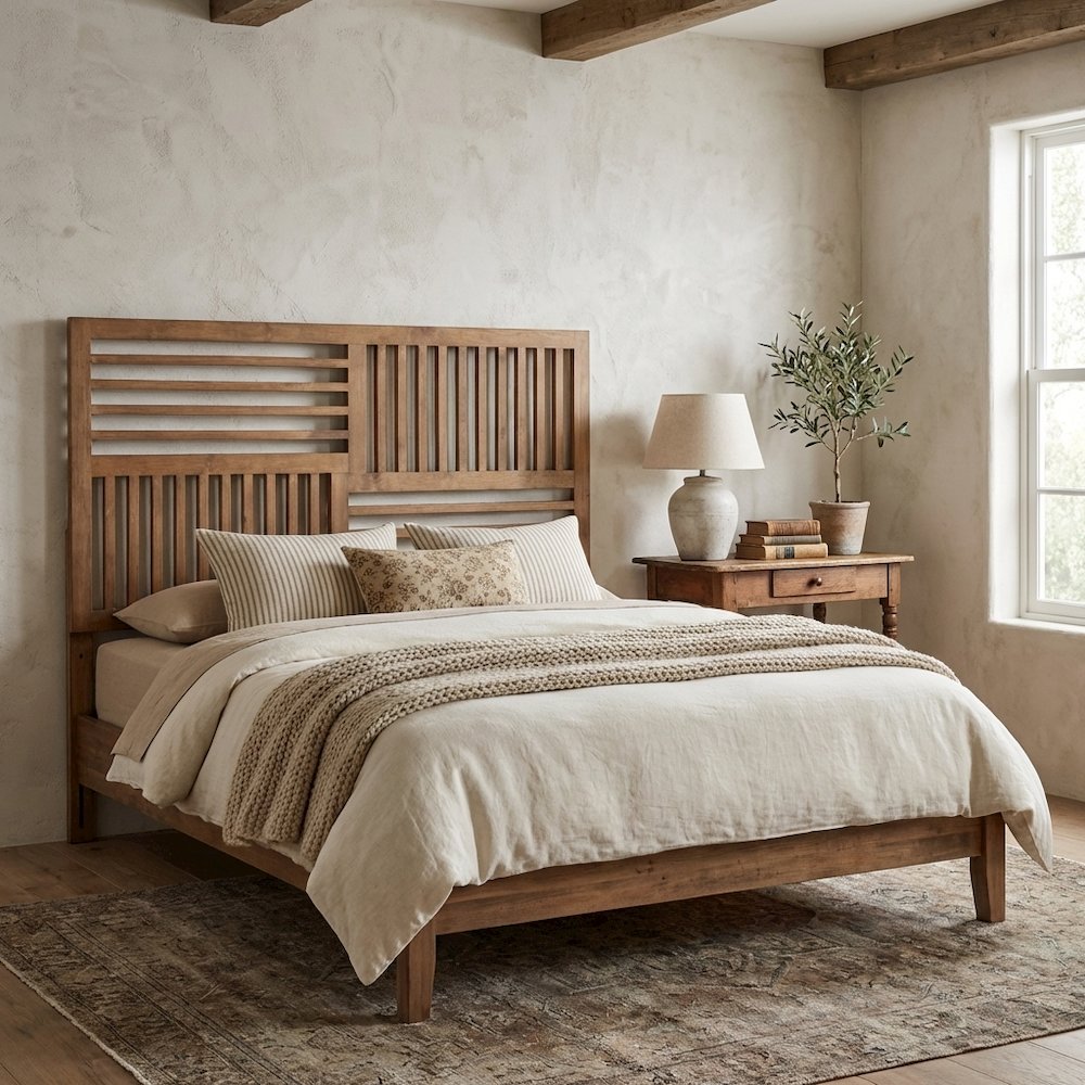 Brown Rubberwood King Size Headboard with Modern Design and Durable Wood Frame