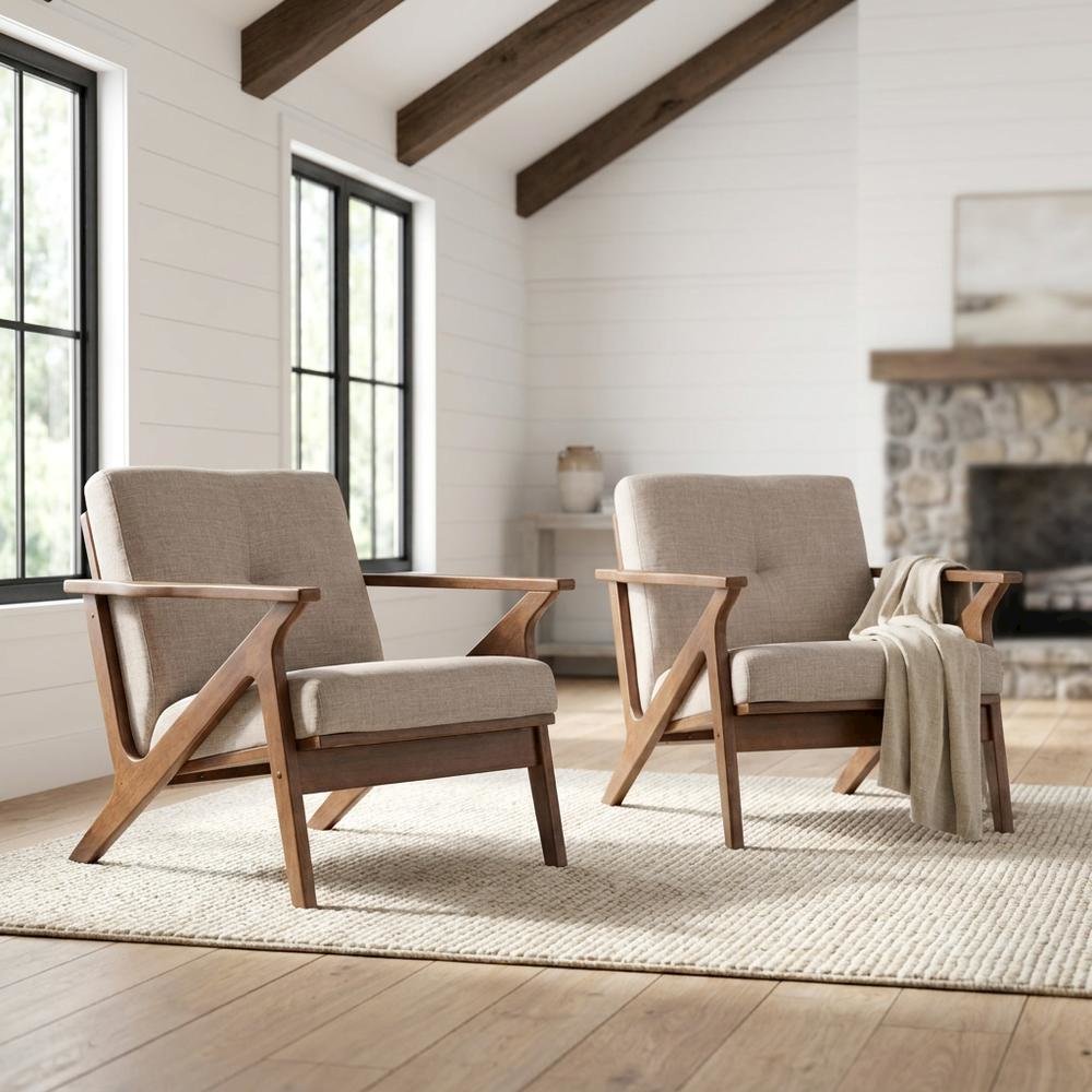 Mid-Century Modern Fabric Tufted Lounge Chair, Accent Chair, Light