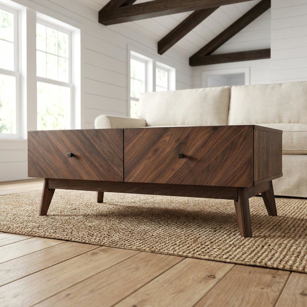 Brown MDF Mid-Century Modern Coffee Table with Sturdy Frame and Clean Surface