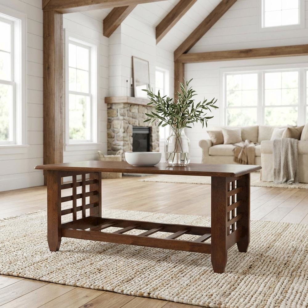Brown Wood Coffee Table with Rubberwood and Hardwood Construction