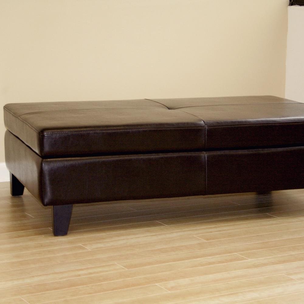 Dark Brown Leather Storage Cocktail Ottoman