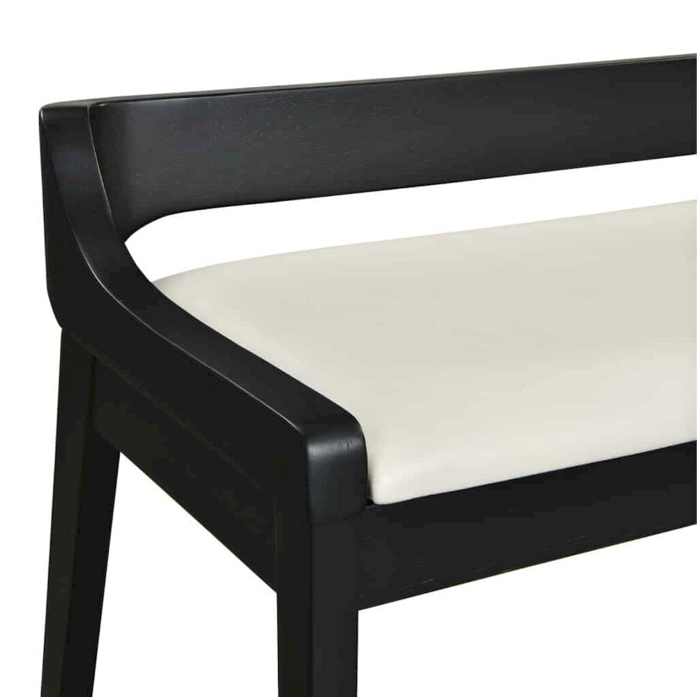 Rasmus Cream Faux Leather Wood Dining Bench - Black Finish
