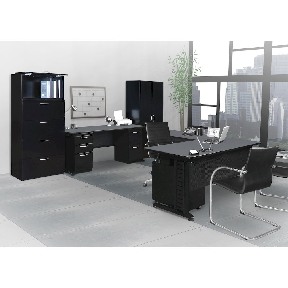 72 x 78 in. L Shaped Desk with Double Pedestal Drawer Unit- Grey