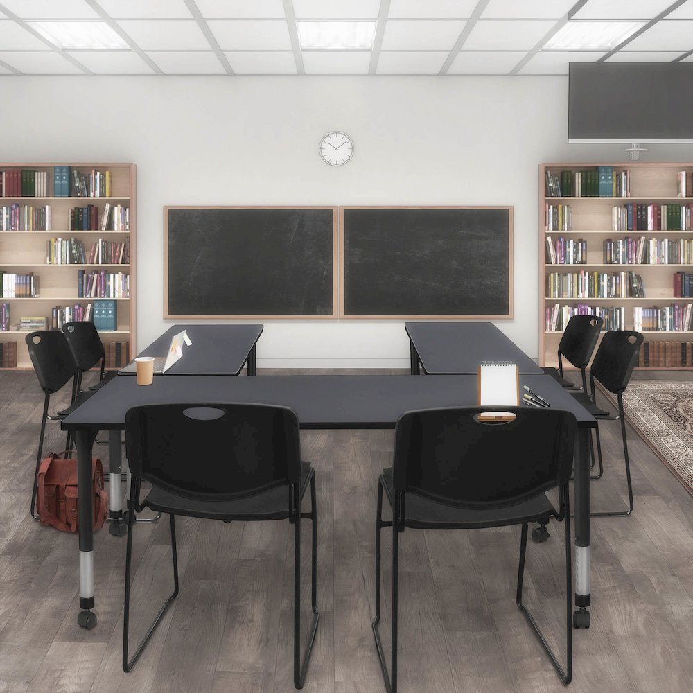 72 x 30 in. Mobile Adjustable Classroom Table- Grey & 2 Zeng Stack Chairs- Black