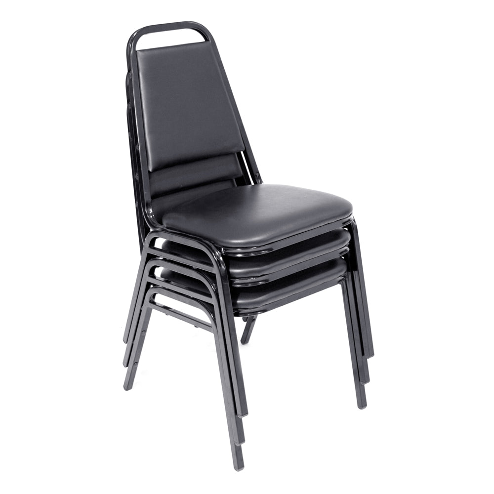 Kobe 48" Round Breakroom Table- Grey & 4 Restaurant Stack Chairs- Black