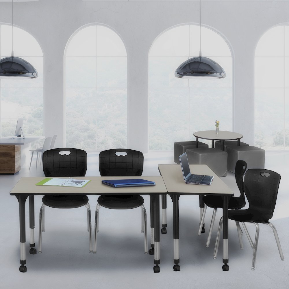 48x24 Mobile Adjustable Classroom Table- Maple & 2 Andy 18 Stack Chairs- Black