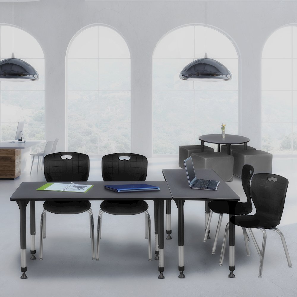 48 x 30 in. Adjustable Classroom Table- Grey & 2 Andy 18 in. Stack Chairs- Black