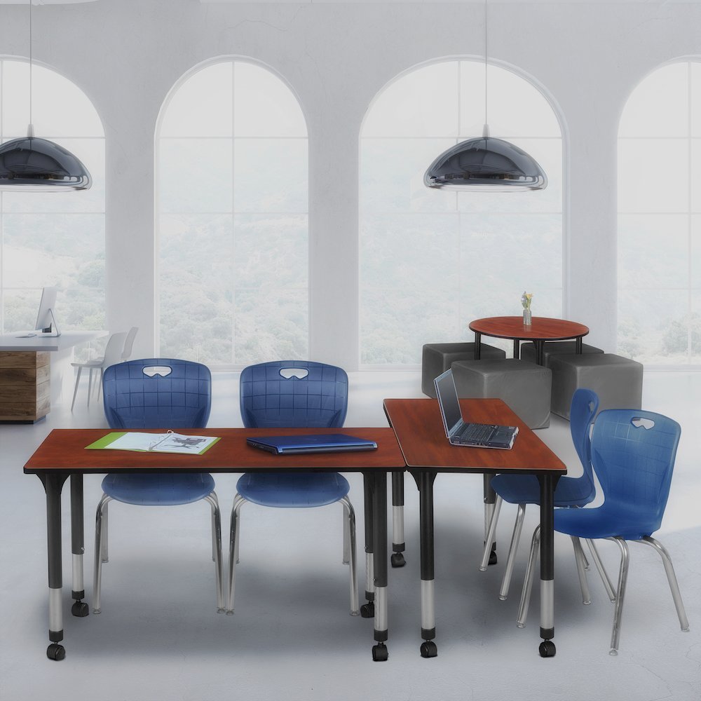 60x24 Mobile Adjustable Classroom Table- Cherry & 2 Andy 18 Stack Chairs- Blue