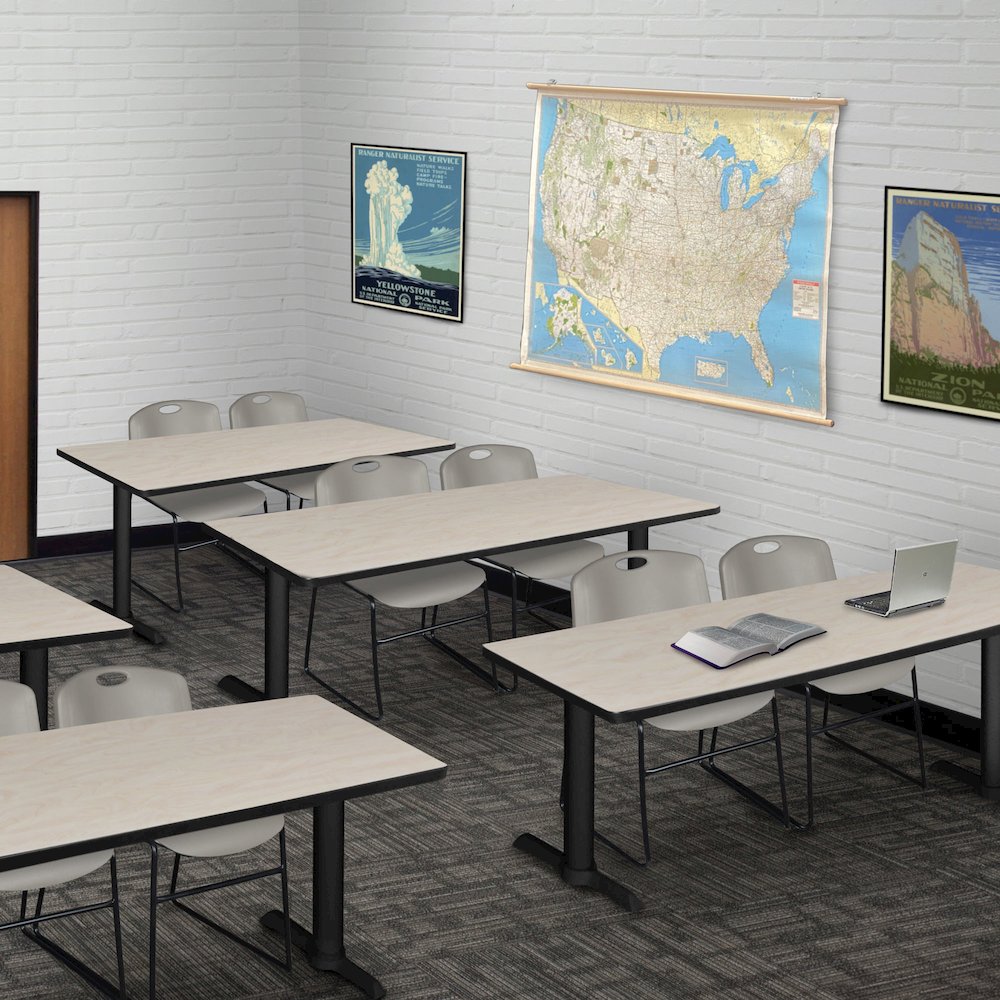60 x 24 in. T-Base Training Seminar Table- Maple & 2 Zeng Stack Chairs- Grey