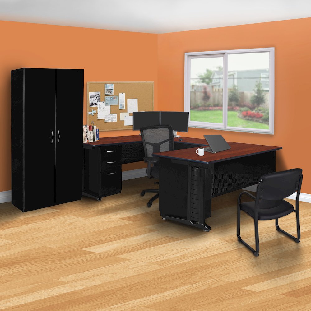 66 x 78 in. U Shaped Desk with Double Pedestal Drawer Unit- Cherry