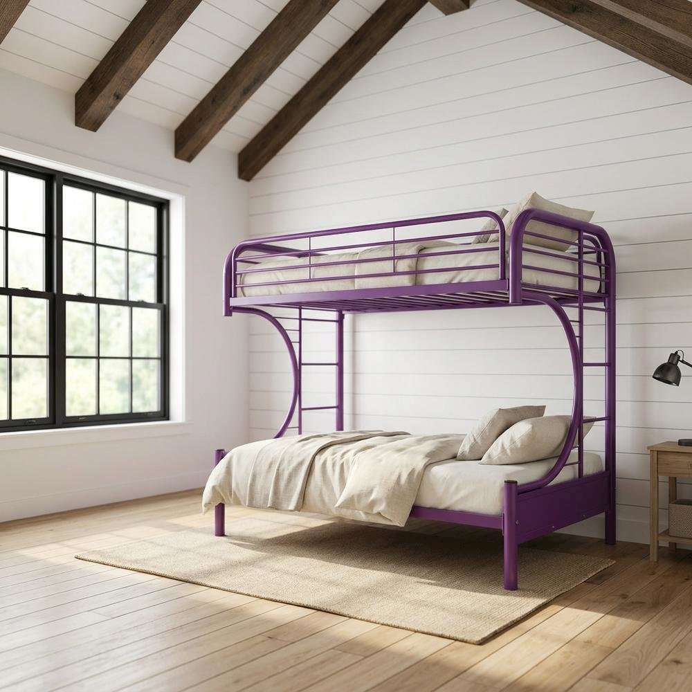Metal Futon Bunk Bed Twin over Full, Kids Bunkbed, Purple