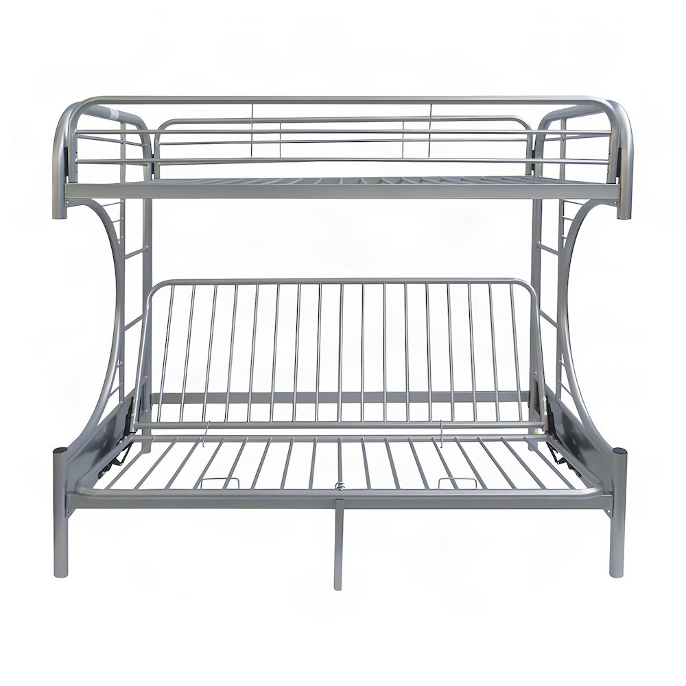 Metal Futon Bunk Bed, Twin over Full with Convertible Futon Frame, Silver