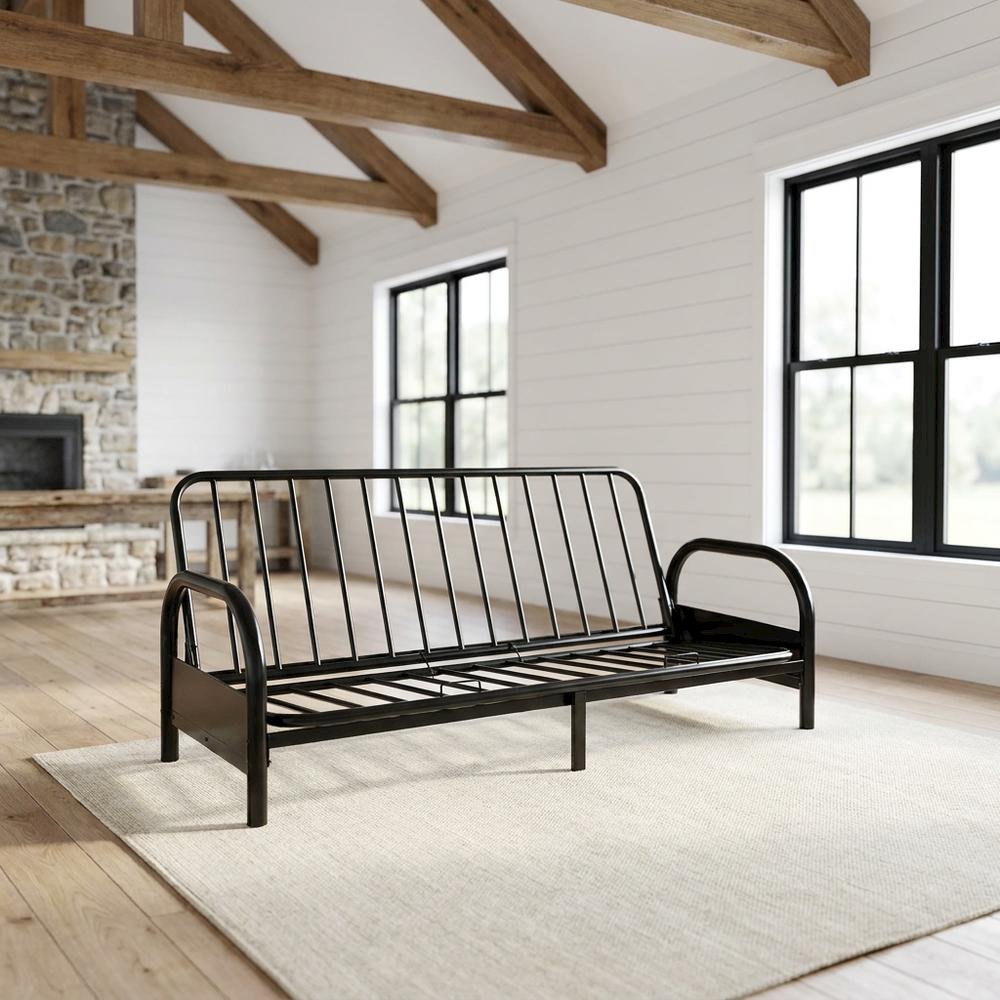 Metal Futon Sofa Bed Frame, Adjustable Contemporary Style for Living Room, Black