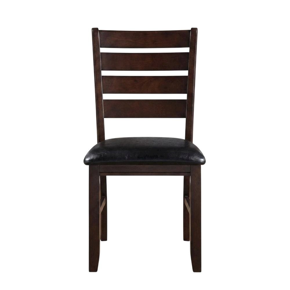 Faux Leather Wood Dining Chair, Black Synthetic Leather & Cherry, Set of 2