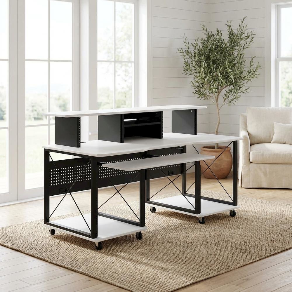 White And Black Finish Music Desk With Industrial Style And Rectangular Surface