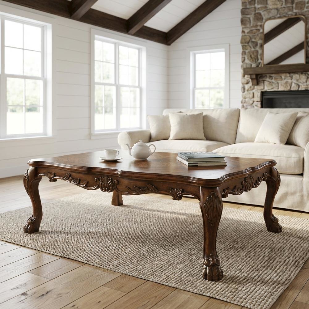 Rectangular Coffee Table Cherry Oak Finish Wood Veneer Surface Durable Design