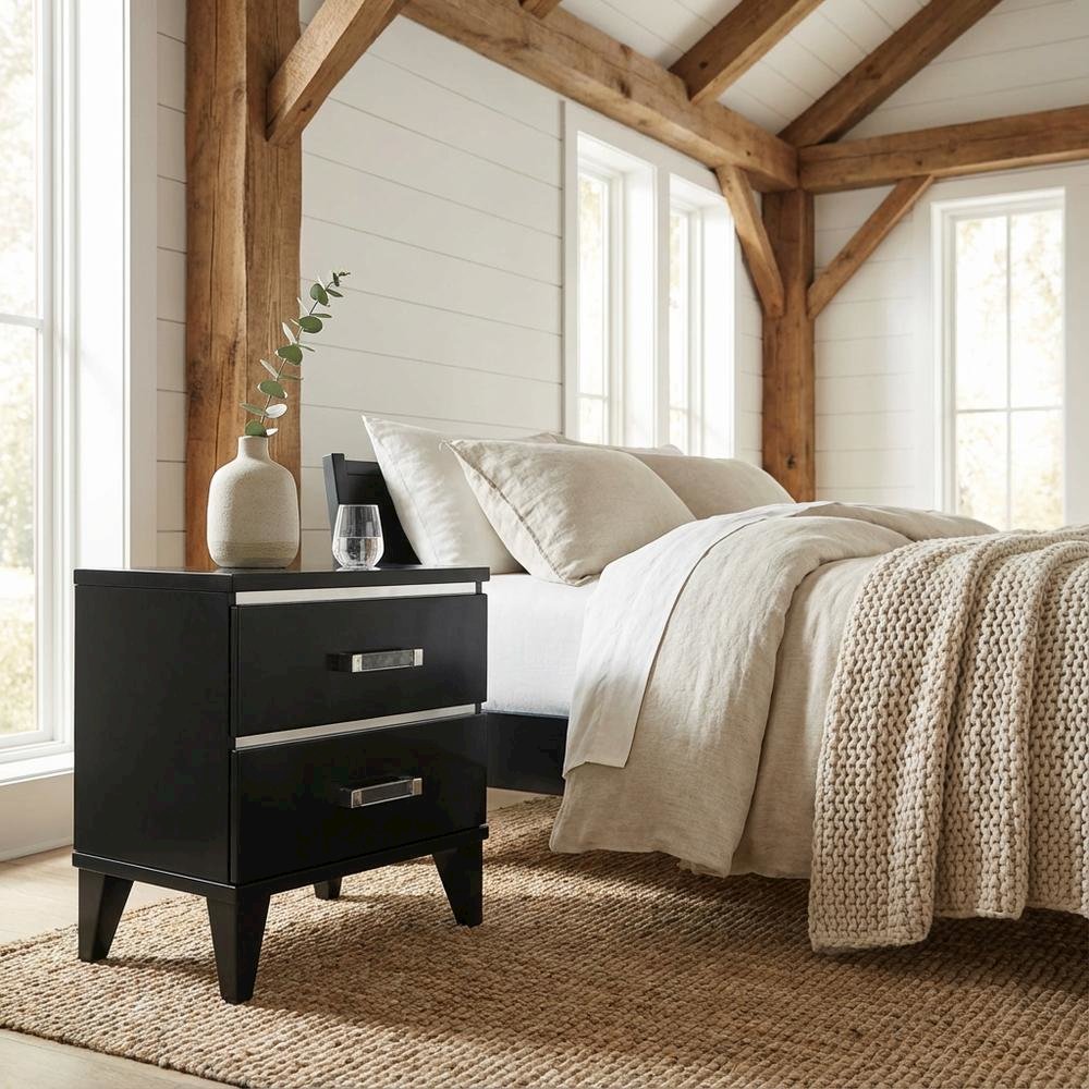 Black Finish Nightstand with Modern Storage Design