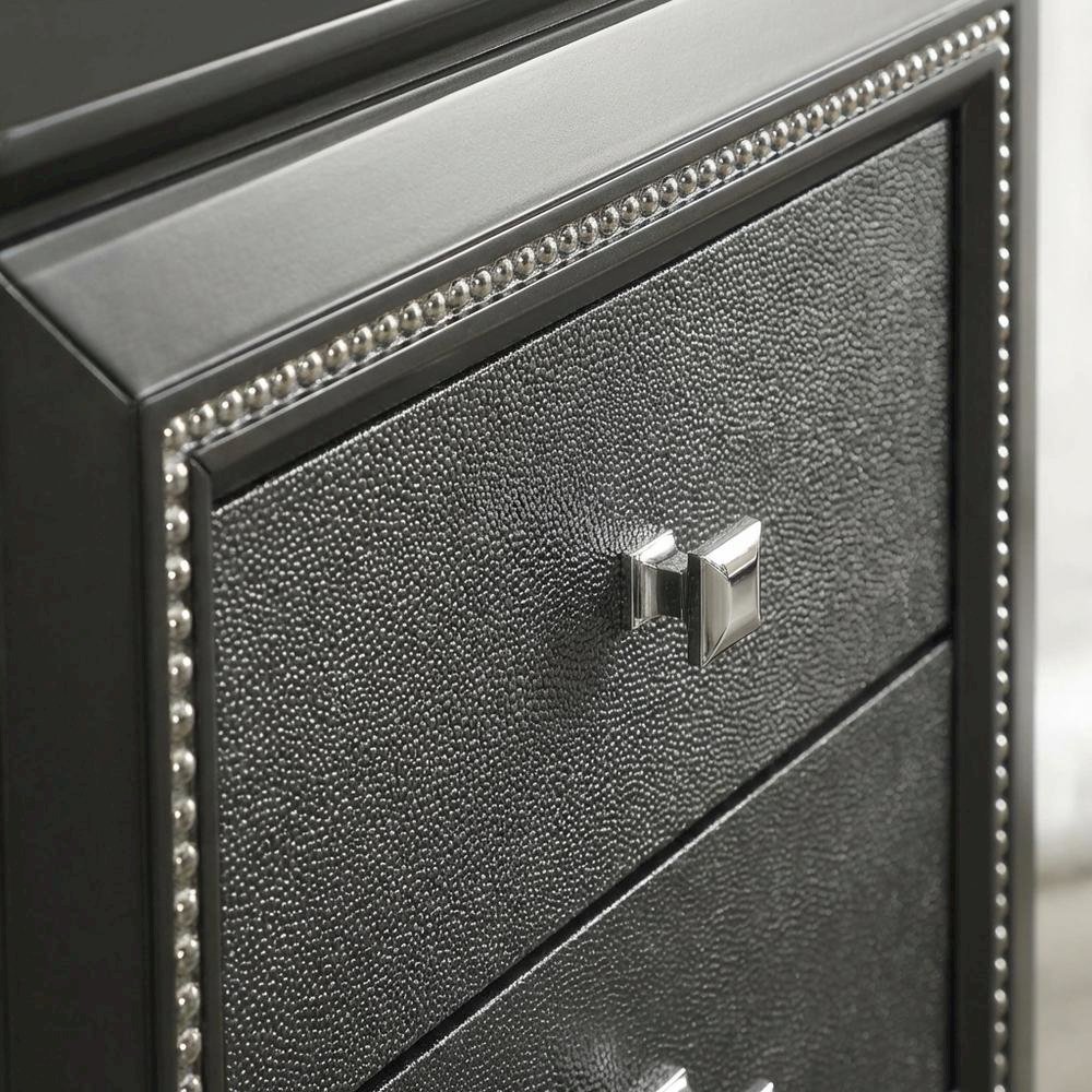 Metallic Gray Nightstand with Glam Contemporary Style