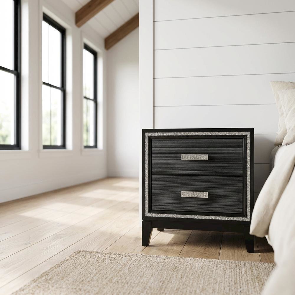 Weathered Black Nightstand with Wooden Construction and Compact Design