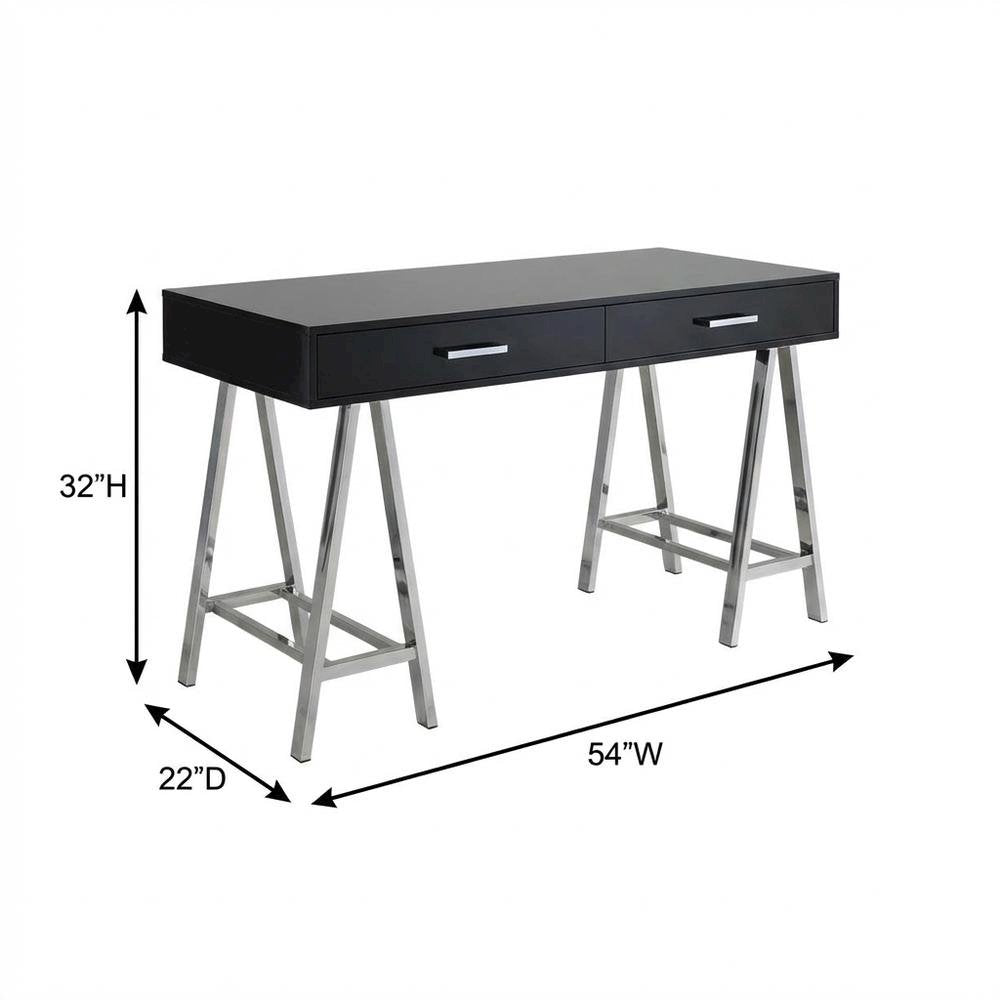 Black High Gloss And Chrome Finish Office Desk With Built-In Usb Port