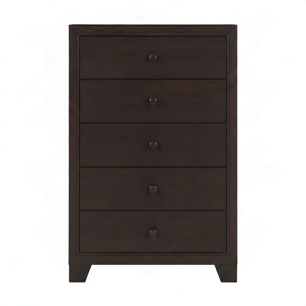 Wood Veneer 5-Drawer Tall Dresser, Transitional Chest of Drawers, Espresso