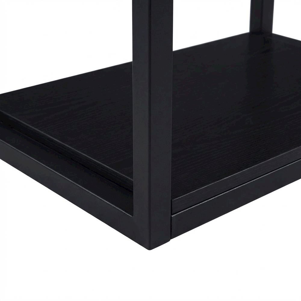 Black Writing Desk, Wood Veneer Surface, Sturdy Particle Board And Metal Frame