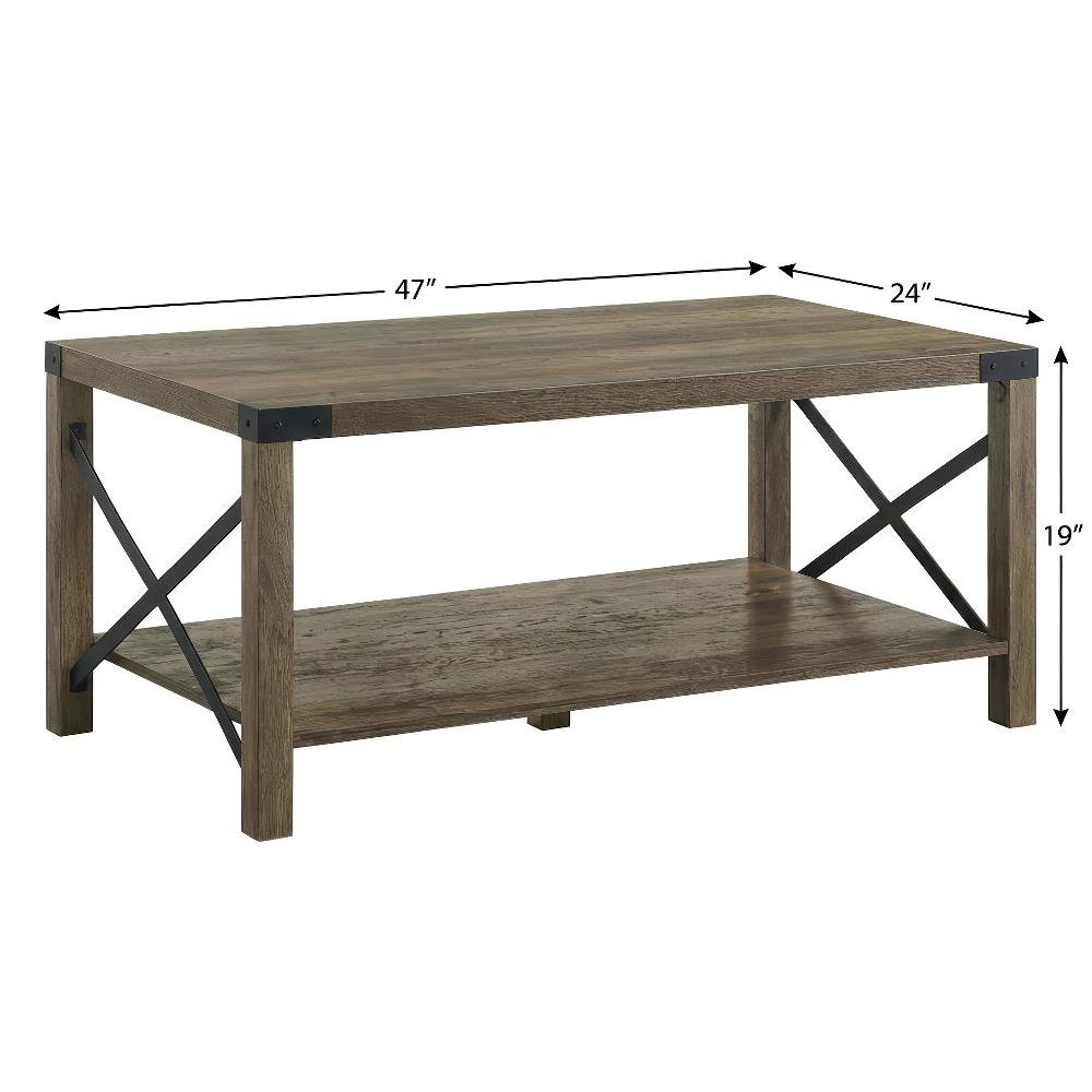 Rustic Oak Finish Rectangular Coffee Table Industrial Style MDF Metal Frame