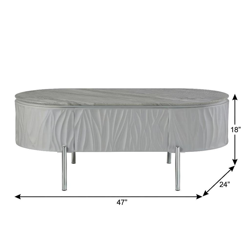 Gray High Gloss Coffee Table with Chrome Finish and Modern Design