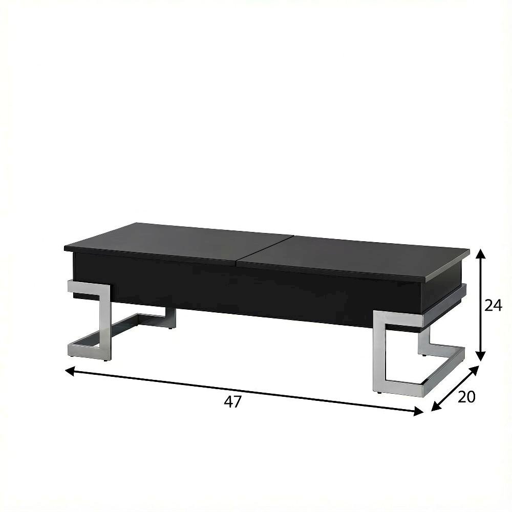 Black and Chrome Coffee Table with Lift Top Metal Wood Veneer Composite Wood