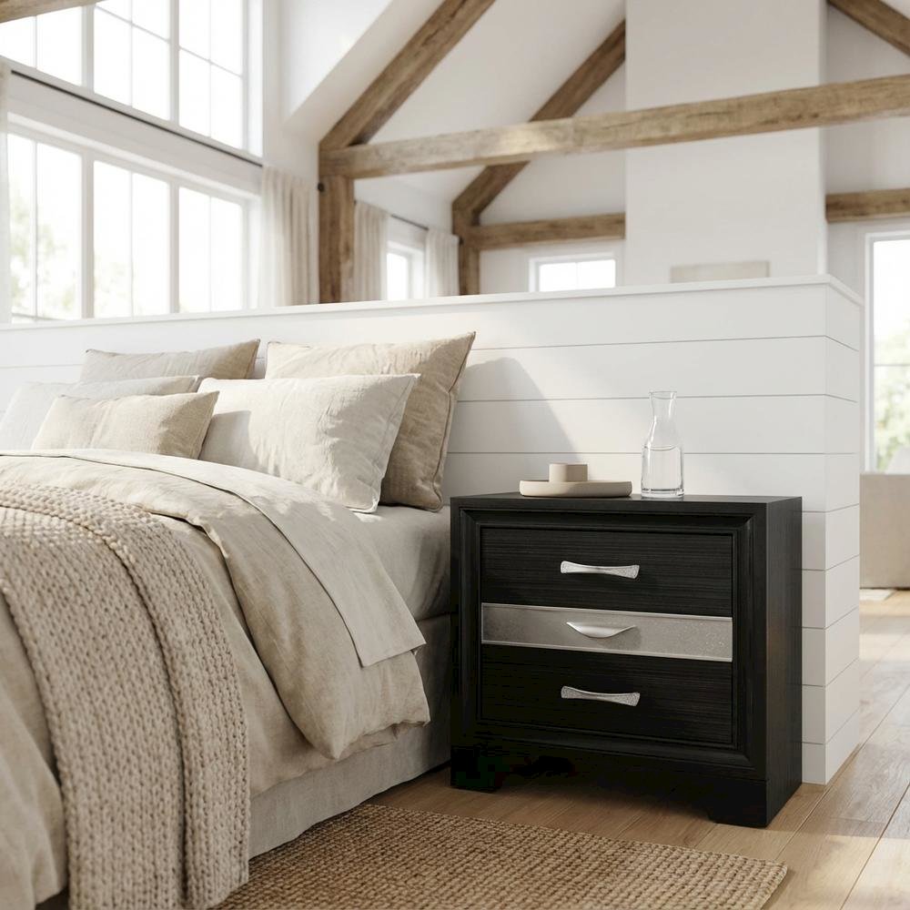 Black Contemporary Bedroom Nightstand with Spacious Surface and Sleek Design