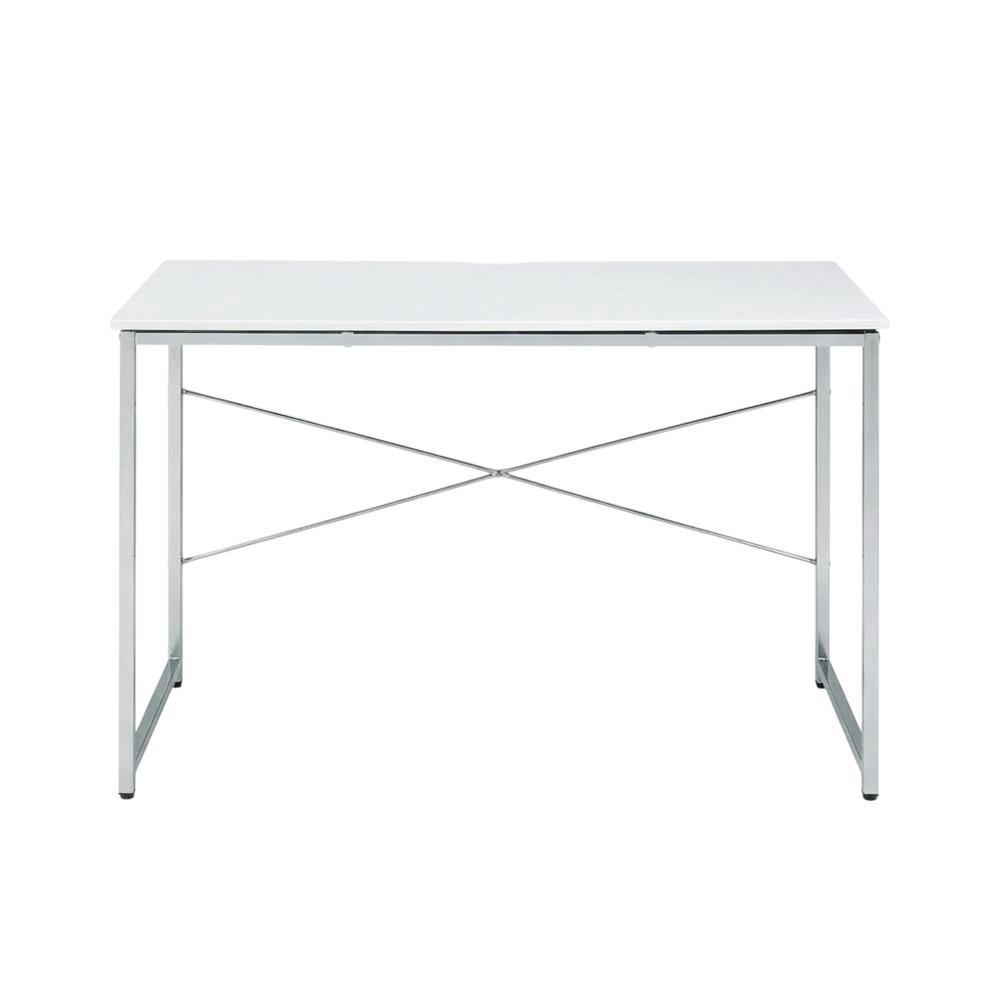 White And Chrome Finish Writing Desk With Modern Design