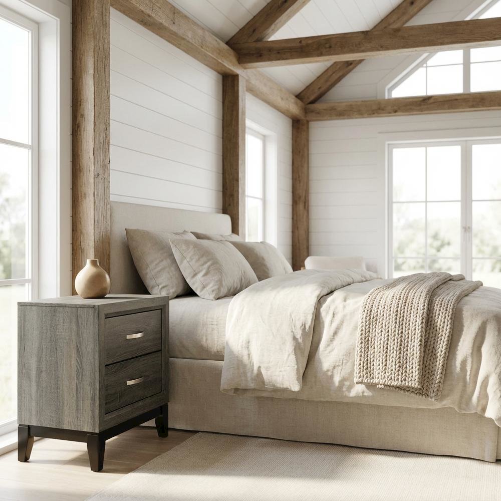 Weathered Gray Nightstand with Transitional Style and Spacious Storage