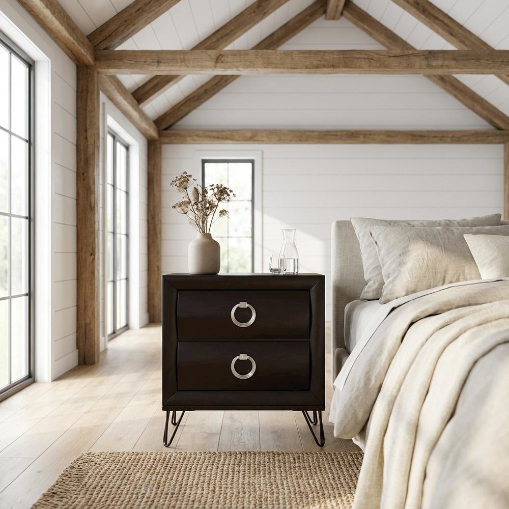 Dark Merlot Nightstand with Transitional Style and Spacious Tabletop