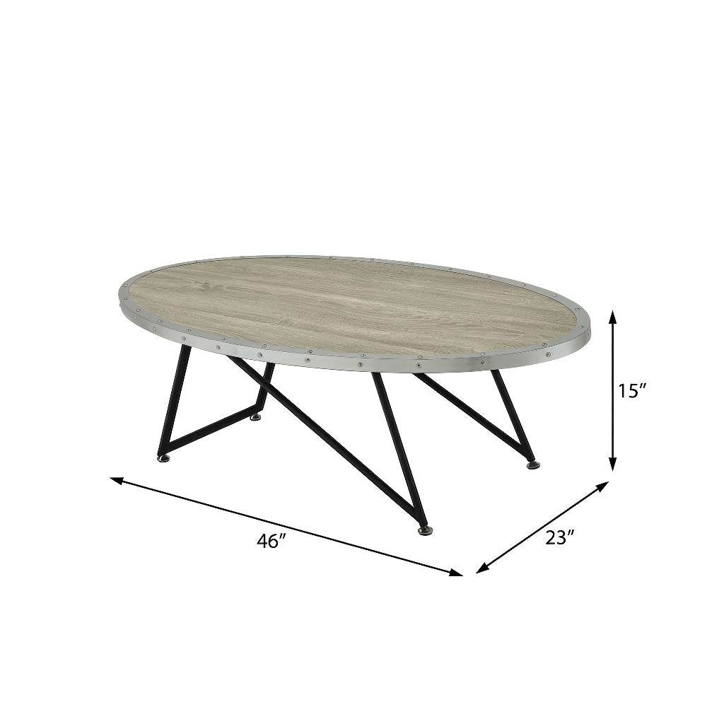 Weathered Gray Oak Coffee Table with Metal Frame and Wood Veneer Top