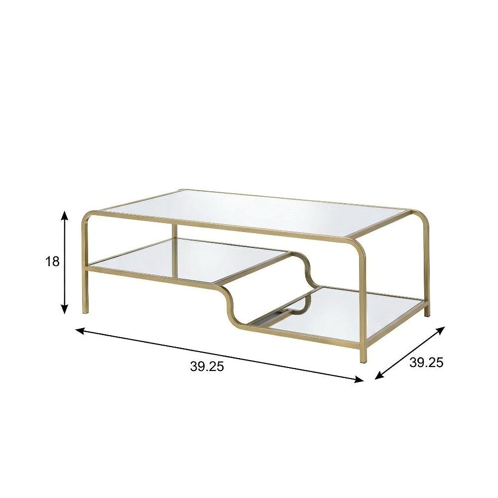 Gold and Mirror Coffee Table with Metal Frame and Composite Wood Surface