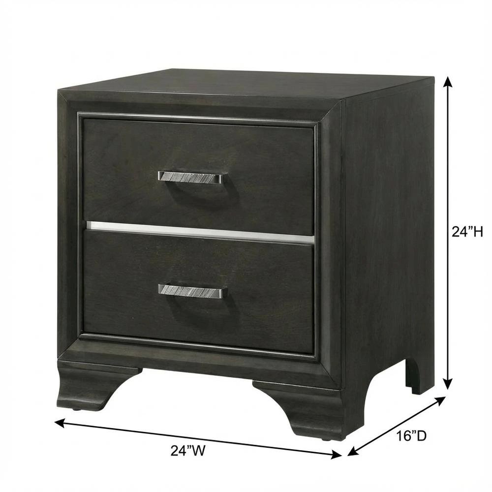 Gray Nightstand with Transitional Style and Spacious Surface for Bedroom Storage