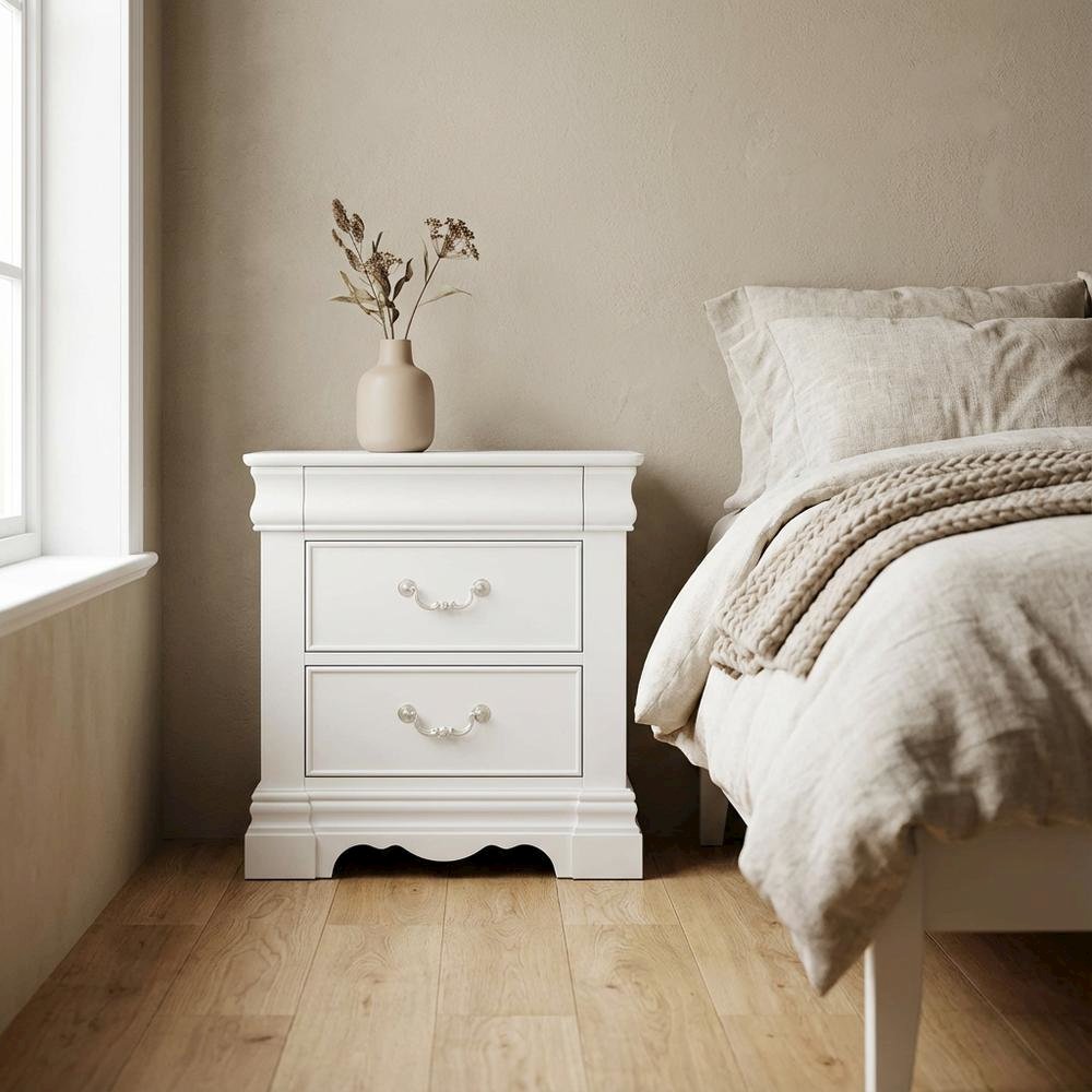 White Bedroom Nightstand, Traditional Design, Sturdy Construction, Compact Size