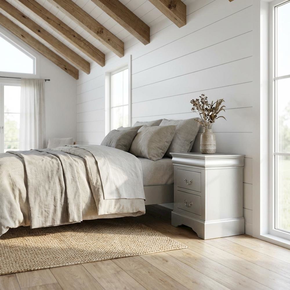 Nightstand with Nickel Hardware and Traditional Design