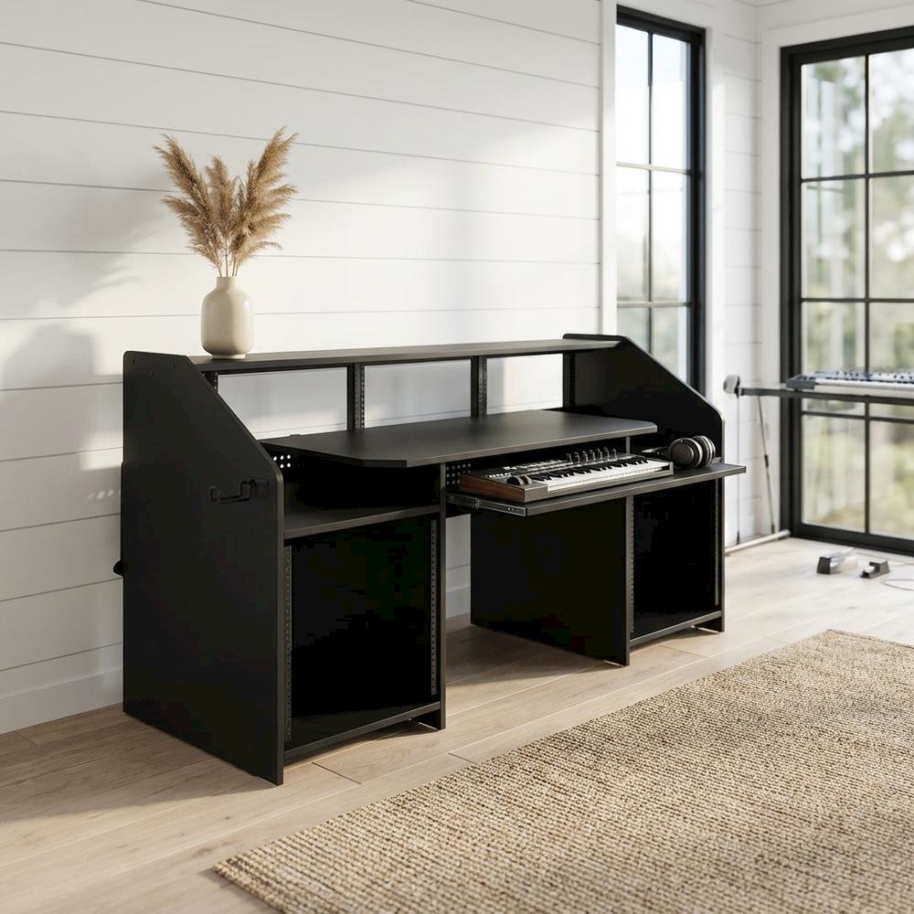 Black Finish Music Desk With Industrial Style And Rectangular Surface