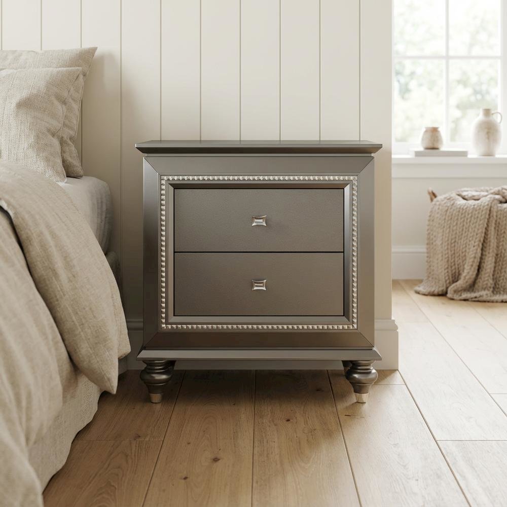 Metallic Gray Nightstand with Glam Contemporary Style