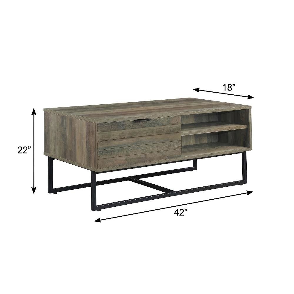 Brown Rectangular Coffee Table - Composite Wood and Metal Frame, Rustic Finish
