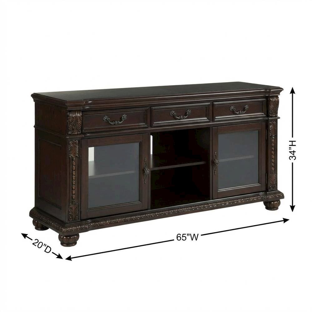 Cherry Wood and Glass TV Stand with Vintage Style and Spacious Design